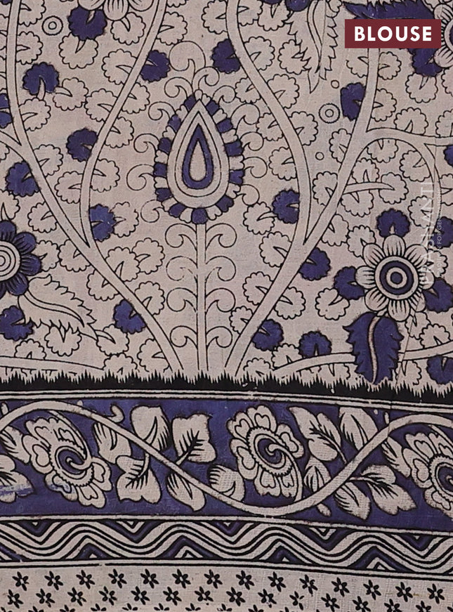 Kalamkari cotton saree light green and blue shade with allover prints and printed border