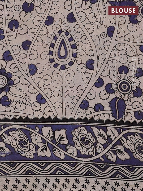 Kalamkari cotton saree light green and blue shade with allover prints and printed border