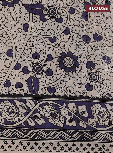 Kalamkari cotton saree dark mustard and blue shade with allover prints and printed border