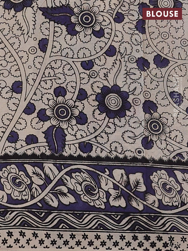 Kalamkari cotton saree dark mustard and blue shade with allover prints and printed border