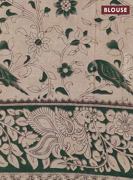 Kalamkari cotton saree light green and dark green with allover prints and printed border