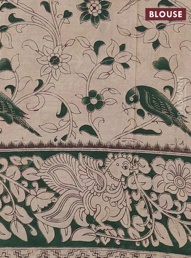 Kalamkari cotton saree light green and dark green with allover prints and printed border