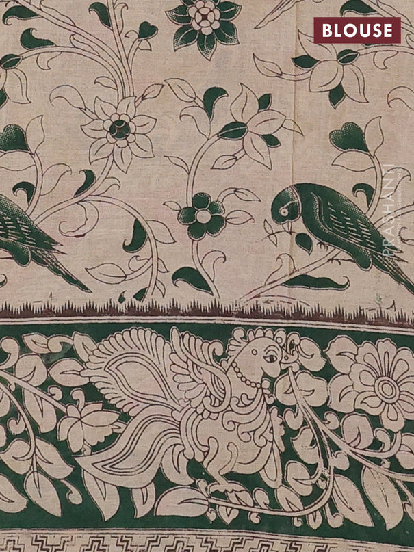 Kalamkari cotton saree light green and dark green with allover prints and printed border