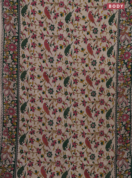 Kalamkari cotton saree beige and sap green with allover prints and printed border