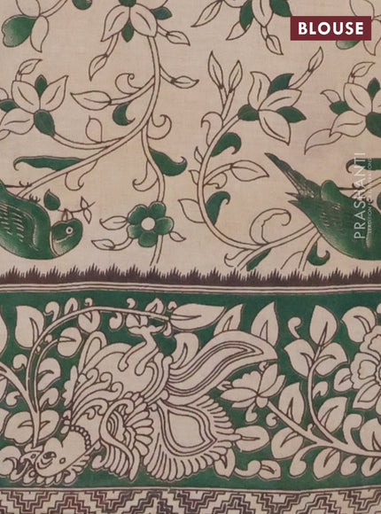 Kalamkari cotton saree yellow and green with allover prints and printed border