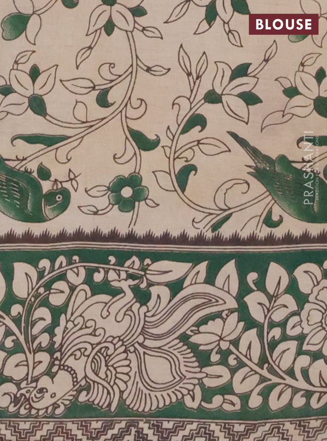 Kalamkari cotton saree yellow and green with allover prints and printed border