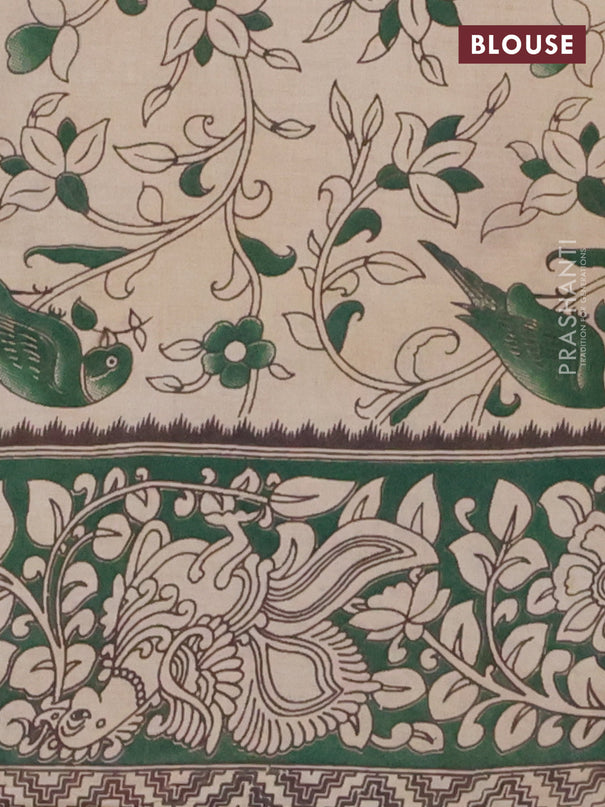 Kalamkari cotton saree yellow and green with allover prints and printed border