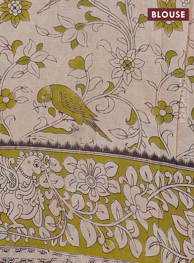 Kalamkari cotton saree peacock blue and light green with allover prints and printed border