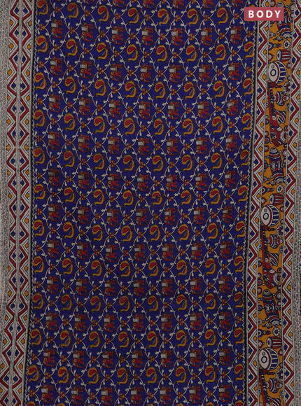 Kalamkari cotton saree blue and yellow with allover prints and printed border