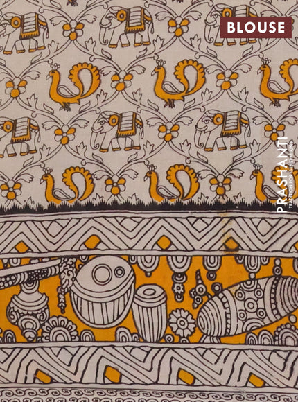 Kalamkari cotton saree red and yellow with allover prints and printed border