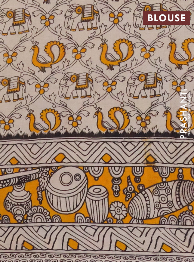 Kalamkari cotton saree red and yellow with allover prints and printed border