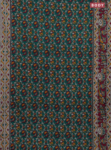 Kalamkari cotton saree green and magenta pink with allover prints and printed border