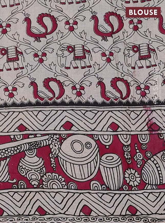 Kalamkari cotton saree green and magenta pink with allover prints and printed border