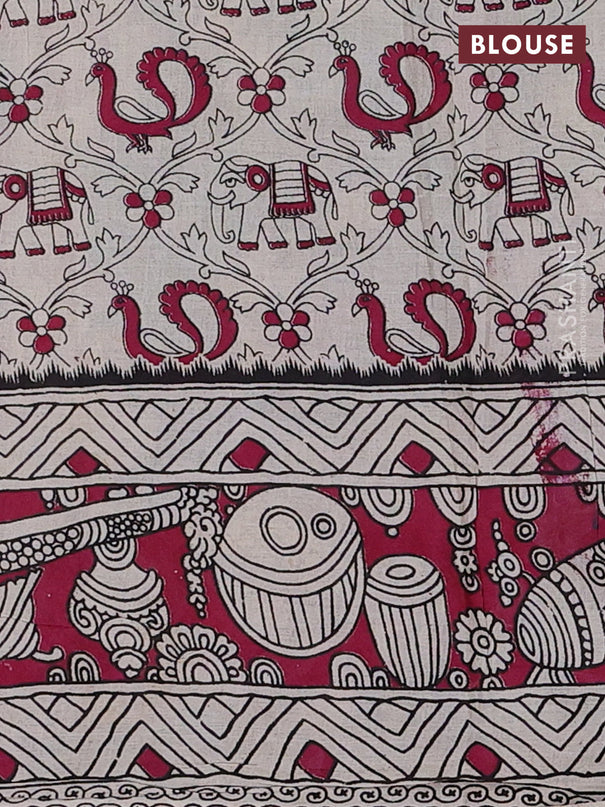 Kalamkari cotton saree green and magenta pink with allover prints and printed border