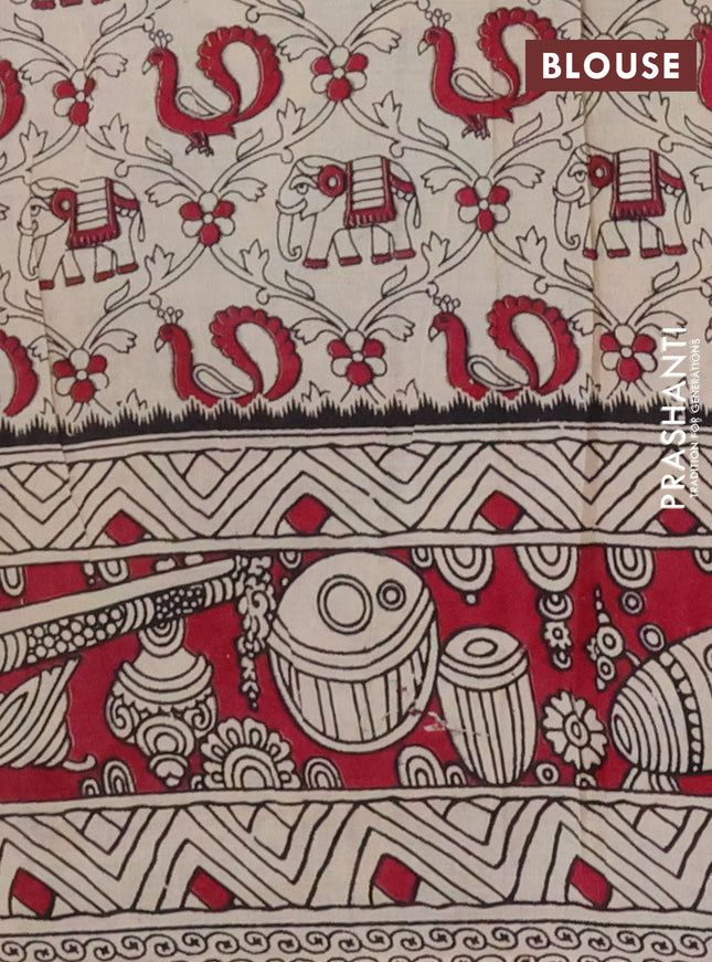 Kalamkari cotton saree cream and magenta pink with allover prints and printed border