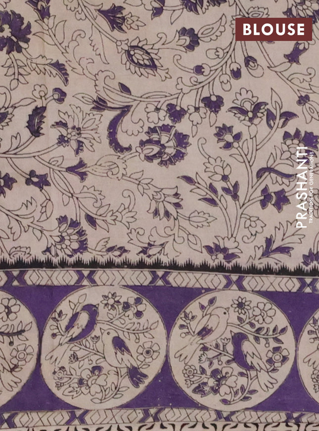Kalamkari cotton saree yellow and violet with allover prints and printed border