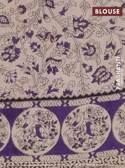 Kalamkari cotton saree dark green and violet with allover prints and printed border