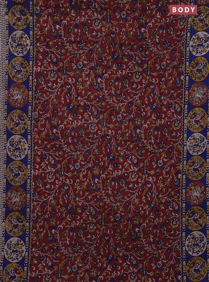 Kalamkari cotton saree maroon and blue with allover prints and printed border