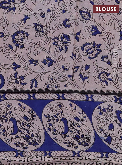 Kalamkari cotton saree maroon and blue with allover prints and printed border