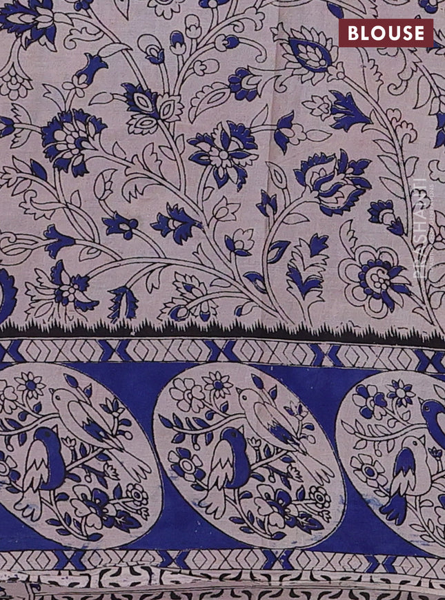 Kalamkari cotton saree maroon and blue with allover prints and printed border