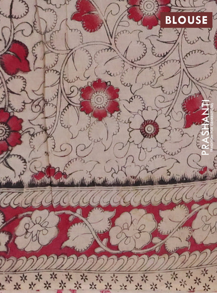 Kalamkari cotton saree grey and dark magenta pink with allover prints and printed border