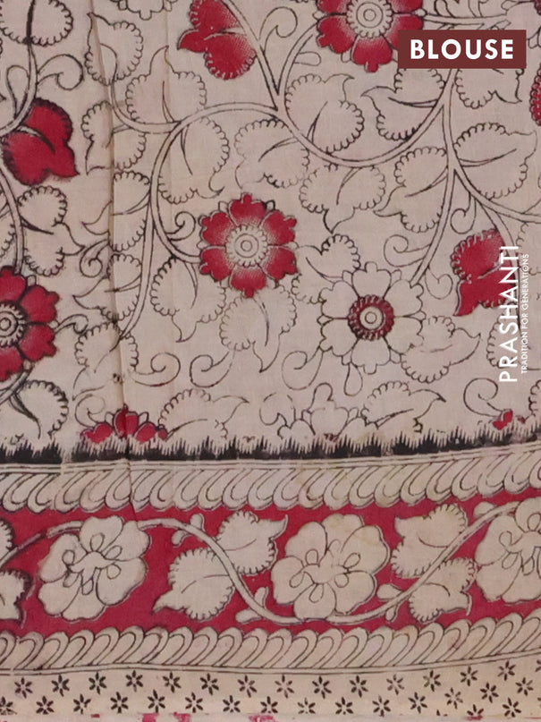 Kalamkari cotton saree grey and dark magenta pink with allover prints and printed border