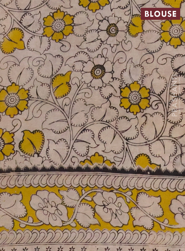 Kalamkari cotton saree brown and yellow with allover prints and printed border