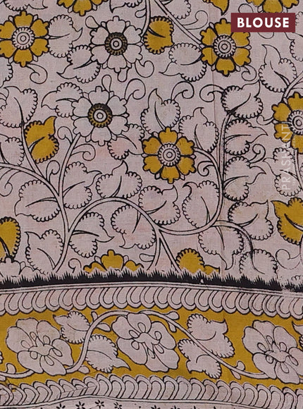 Kalamkari cotton saree beige and yellow with allover prints and printed border