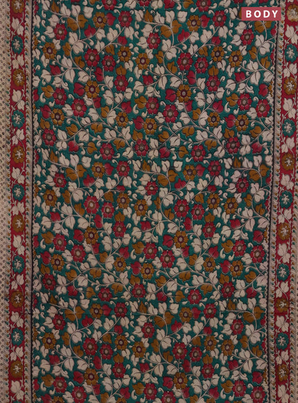 Kalamkari cotton saree green and magenta pink with allover prints and printed border