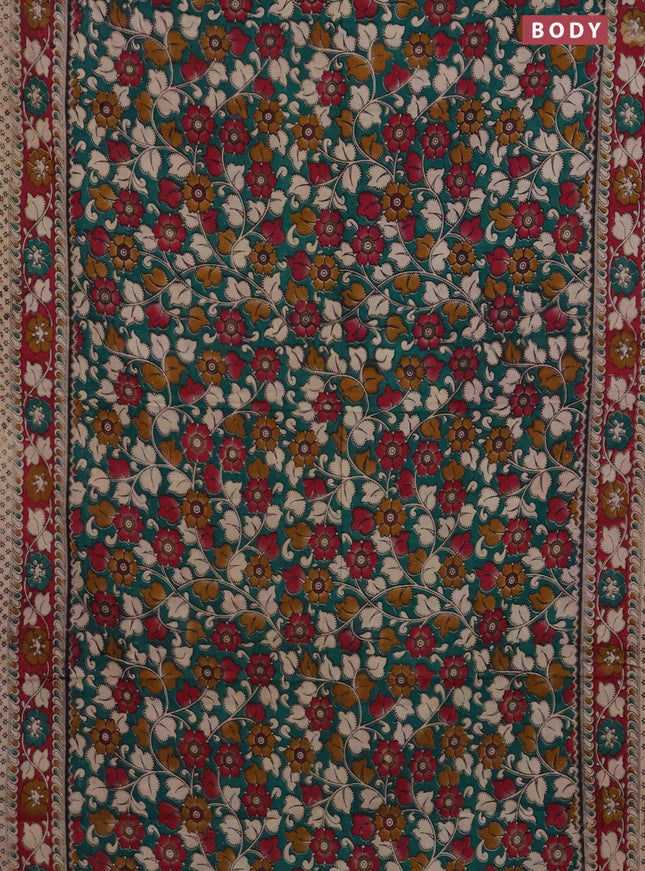 Kalamkari cotton saree green and magenta pink with allover prints and printed border