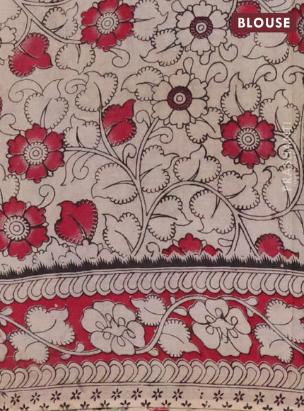 Kalamkari cotton saree green and magenta pink with allover prints and printed border