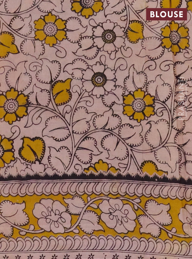 Kalamkari cotton saree maroon and yellow with allover prints and printed border