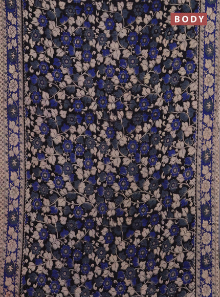 Kalamkari cotton saree black and blue with allover prints and printed border