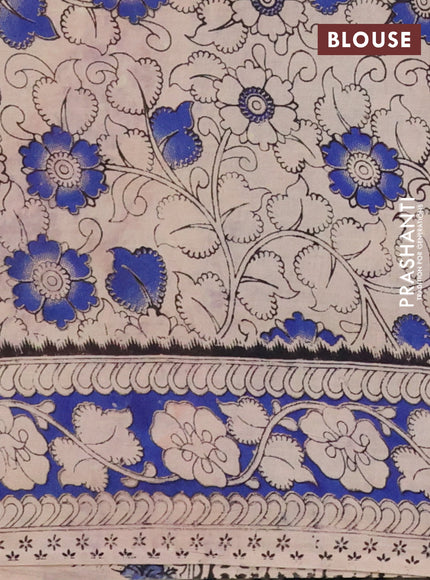 Kalamkari cotton saree black and blue with allover prints and printed border