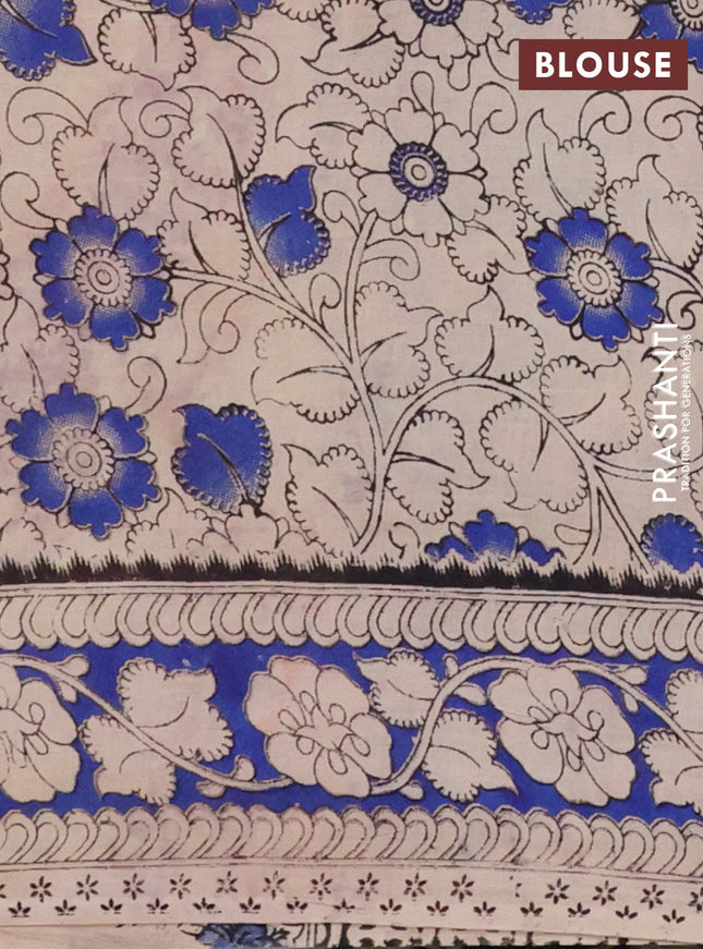 Kalamkari cotton saree black and blue with allover prints and printed border