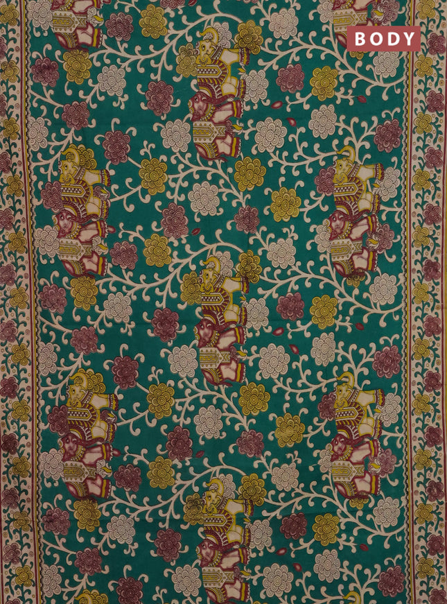 Kalamkari cotton saree green and beige with allover prints and printed border