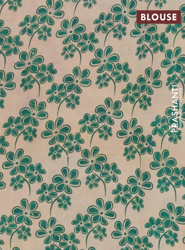 Kalamkari cotton saree green and beige with allover prints and printed border