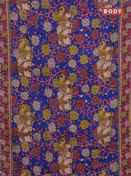 Kalamkari cotton saree blue and maroon with allover prints and printed border