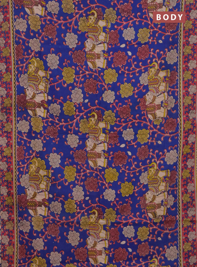 Kalamkari cotton saree blue and maroon with allover prints and printed border