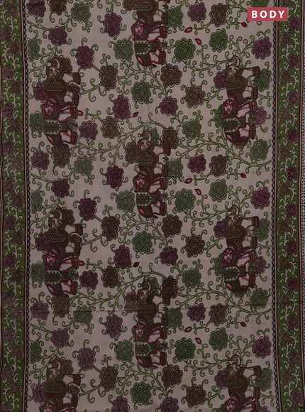Kalamkari cotton saree beige and sap green with allover prints and printed border