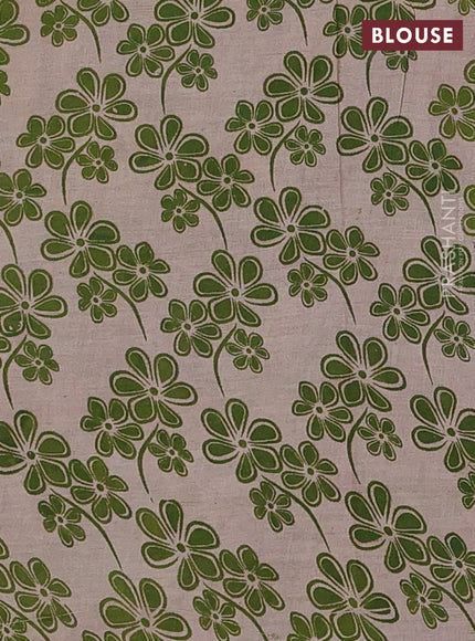 Kalamkari cotton saree beige and sap green with allover prints and printed border