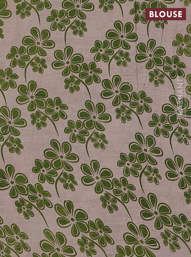 Kalamkari cotton saree beige and sap green with allover prints and printed border