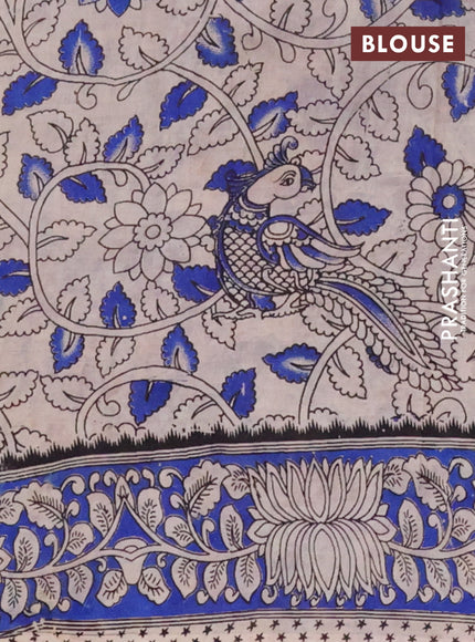 Kalamkari cotton saree black and blue with allover prints and printed border