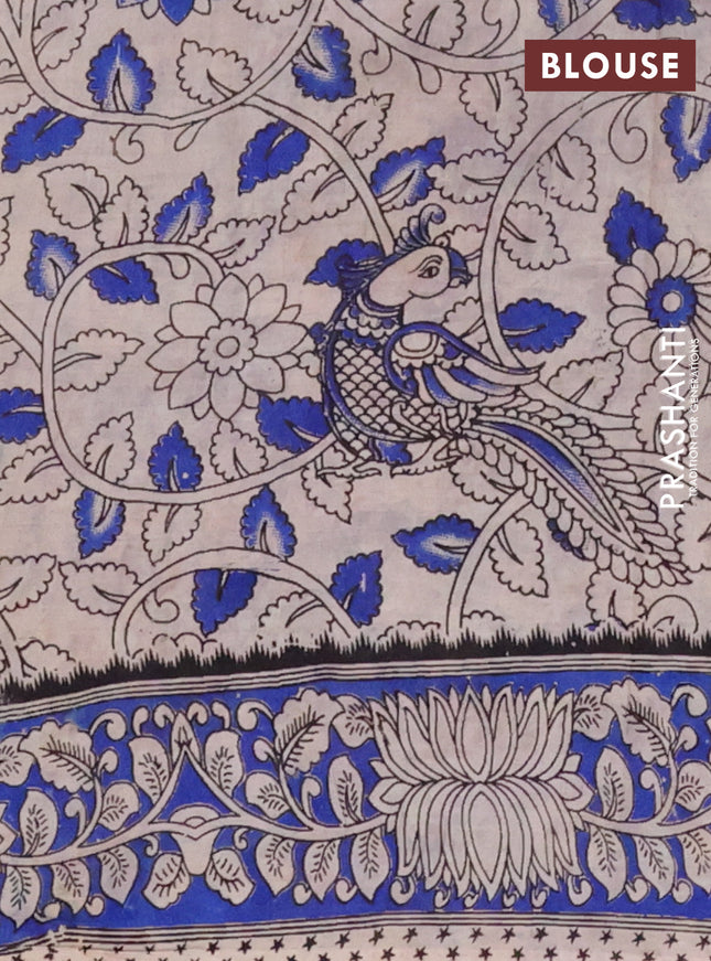 Kalamkari cotton saree black and blue with allover prints and printed border