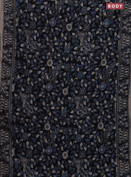 Kalamkari cotton saree black and bluish grey with allover prints and printed border