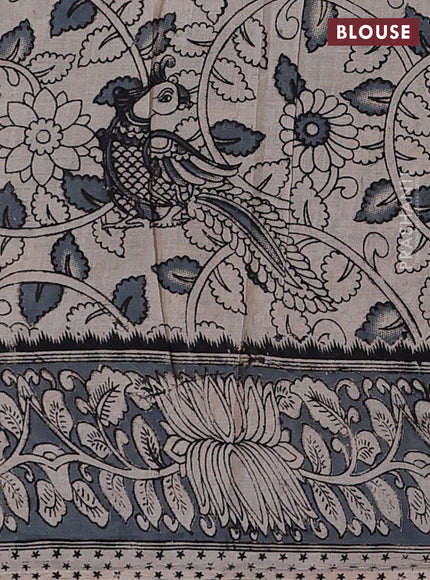 Kalamkari cotton saree black and bluish grey with allover prints and printed border