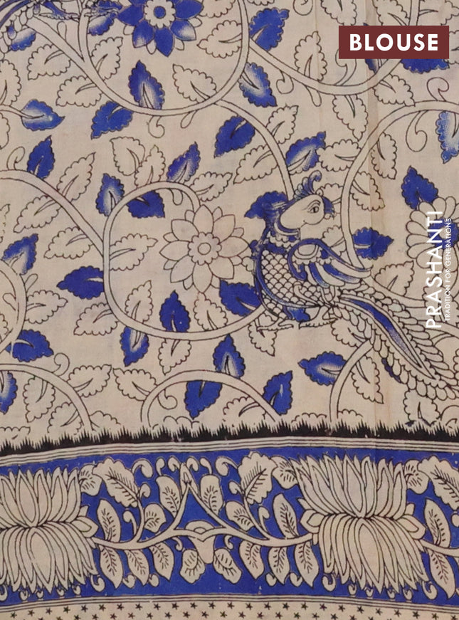 Kalamkari cotton saree maroon and blue with allover prints and printed border