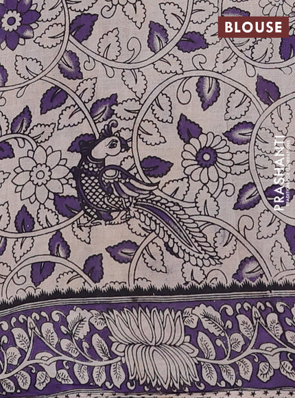 Kalamkari cotton saree beige and violet with allover prints and printed border