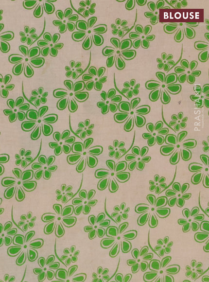 Kalamkari cotton saree beige and green with allover prints and printed border