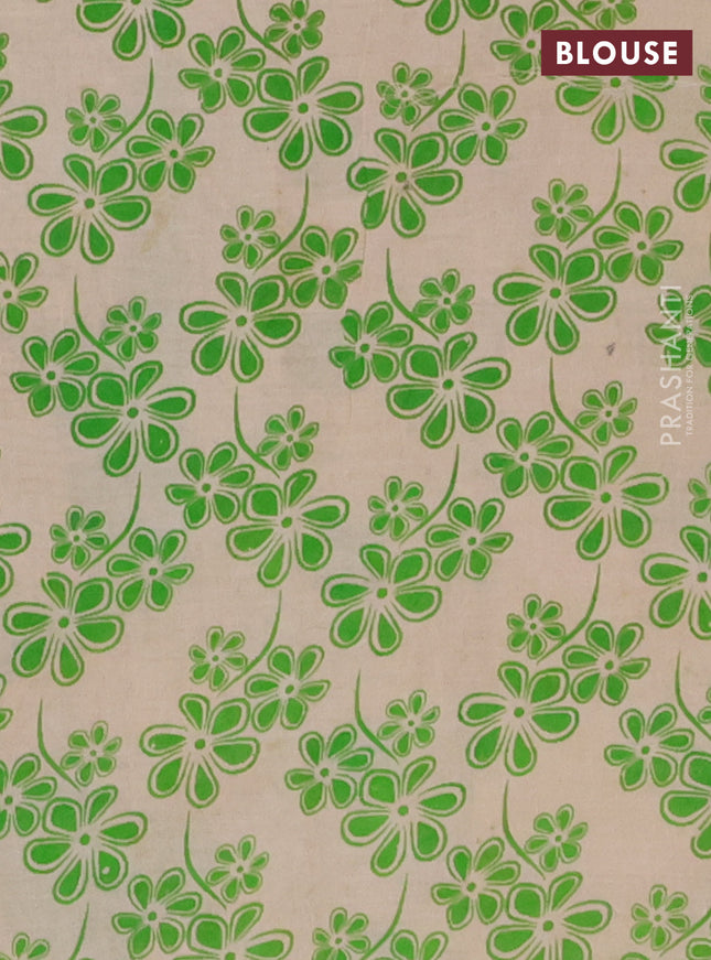 Kalamkari cotton saree beige and green with allover prints and printed border